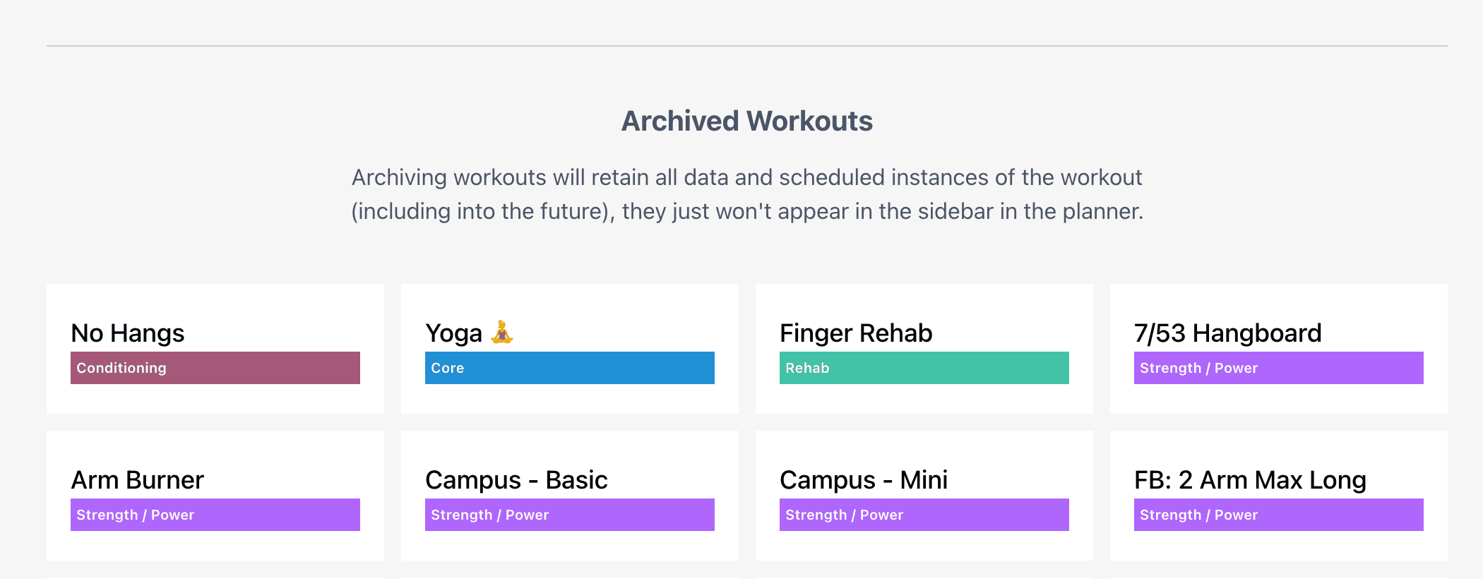 Archiving workouts 2