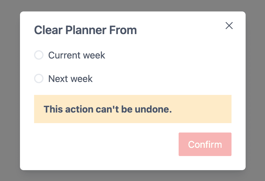 Clearing the planner modal