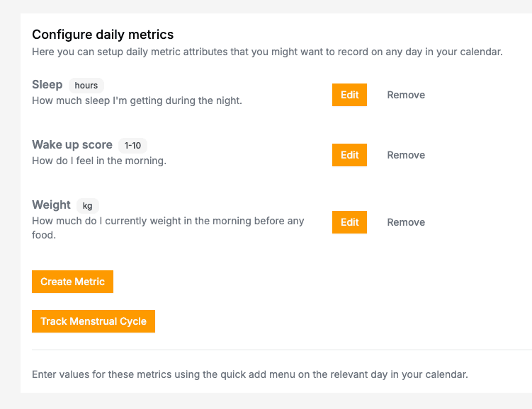 Daily metrics setup