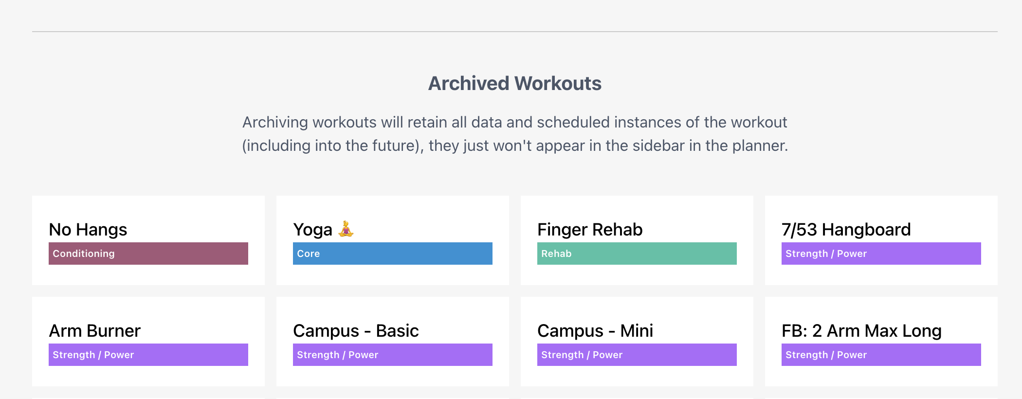 Archiving workouts 2